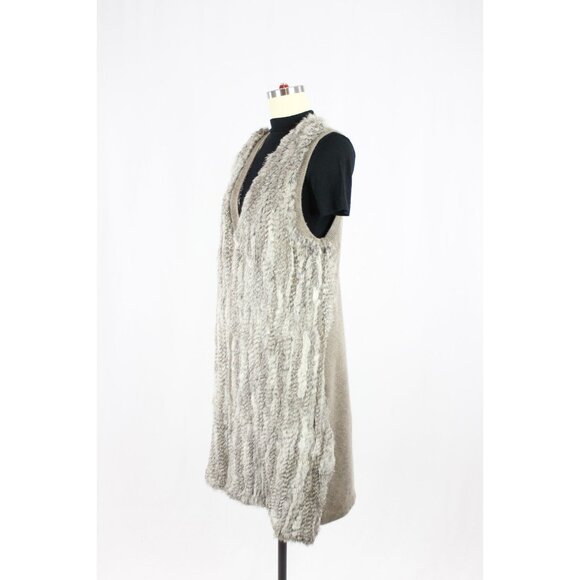 THE CASHMERE PROJECT Rabbit Fur 100% Cashmere Knit Long Vest Cardigan, Size L - Picture 4 of 15